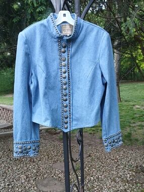Double D Ranch VINTAGE denim jacket silver Buttons Sz L